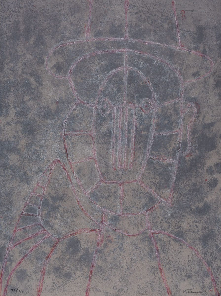 Rufino Tamayo, Cabeza en fondo gris, Aguafuerte, 76 x 56 cm, 1979