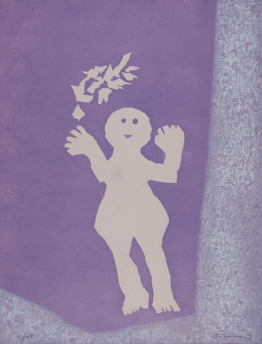 Rufino Tamayo, Niño con pájaros, Aguafuerte, 76 x 56 cm, 1976