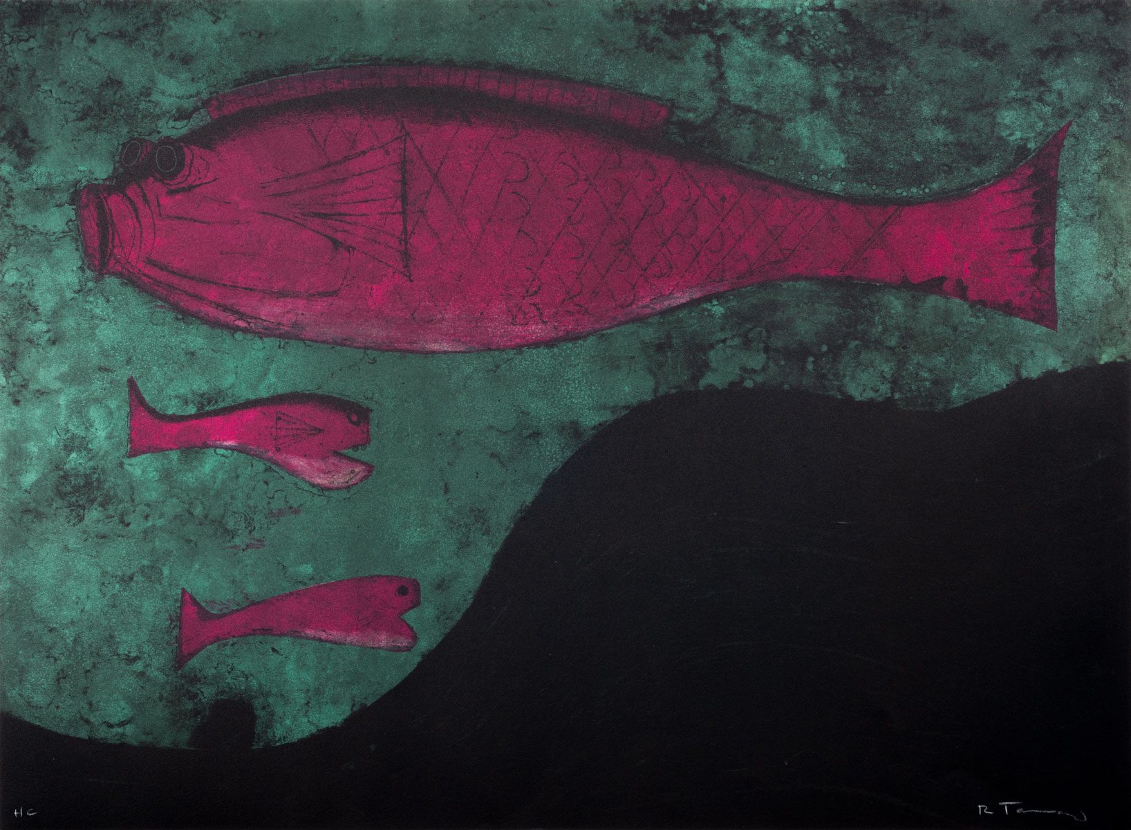 Rufino Tamayo, Peces, Litografía, 56 x 76 cm, 1973
