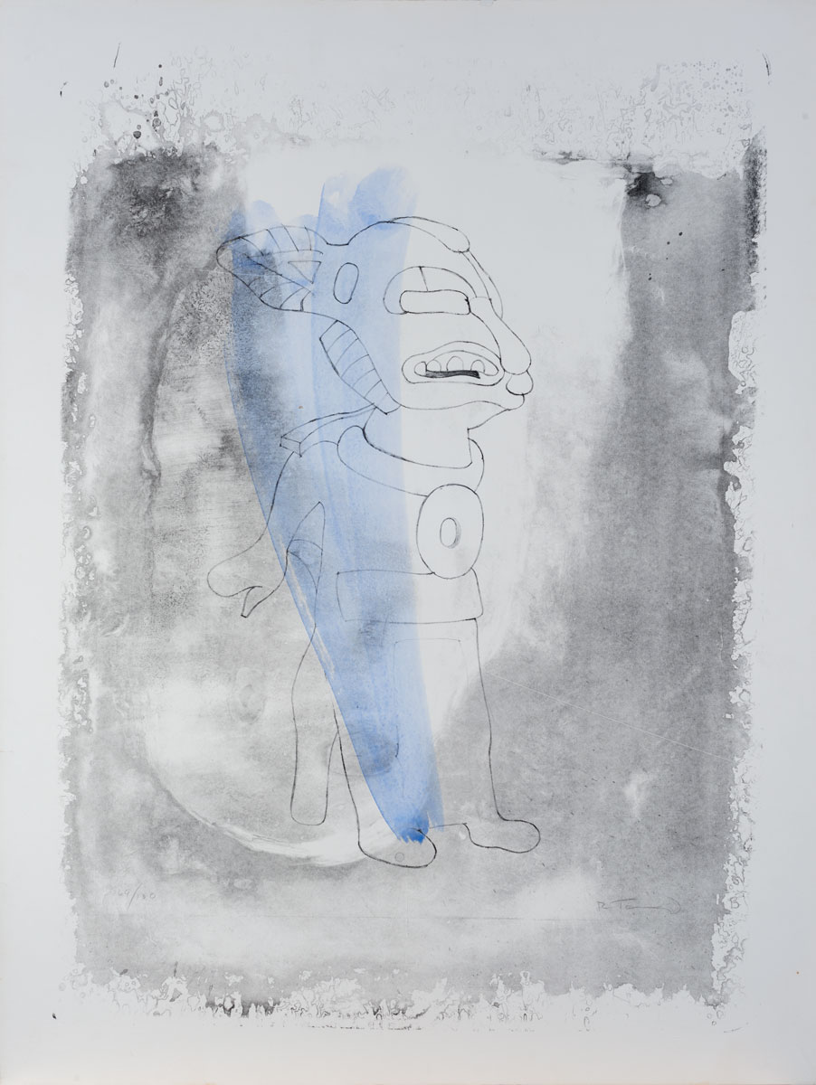 Rufino Tamayo, Silbato cabeza de coyote, Litografía con toque de acuarela, 1976