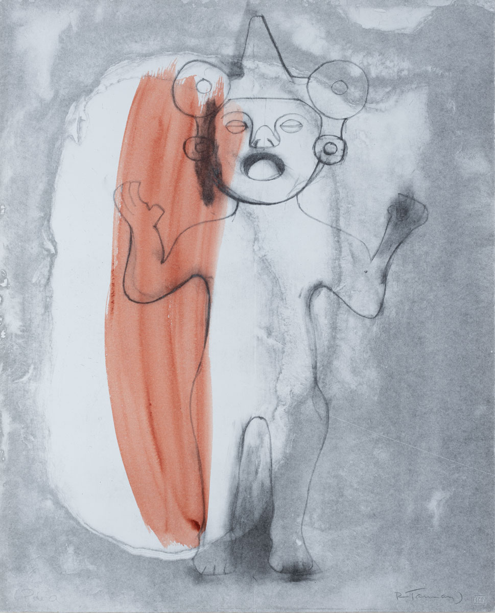 Rufino Tamayo, Xipe femenino, Colima, Litografía con toque de acuarela, 56 x 46 cm, 1976