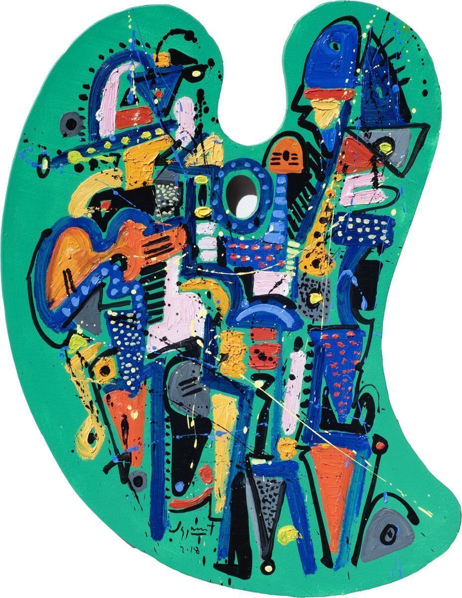 Jazzamoart Homenaje a Juan Gris 45.5 x 61 cm Paleta intervenida (Óleo sobre madera) 2018
