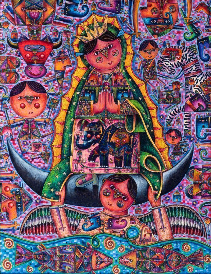 Fernando Andriacci Virgen de Guadalupe 130 x 100 cm Óleo y arena sobre tela 2025