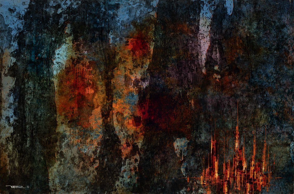 Leonardo Nierman Paisaje volcánico 40 x 60 cm Acrílico sobre masonite 1961