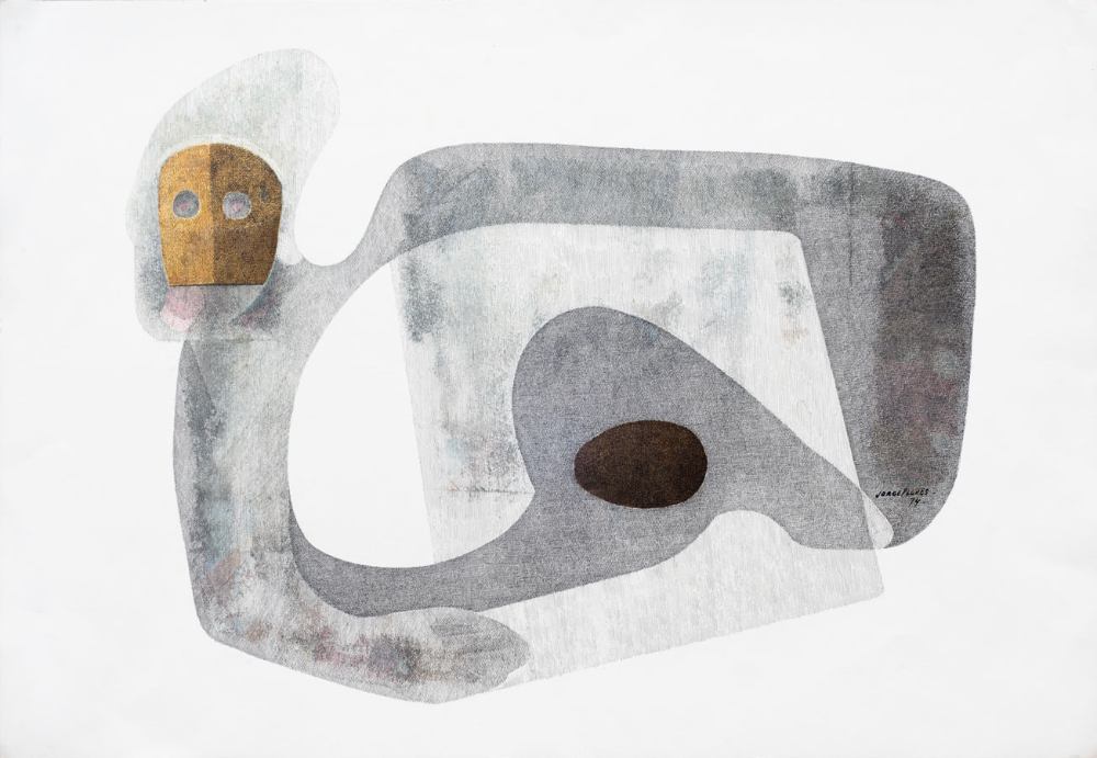 Jorge Flores - Chac Mool, mixta sobre papel, 55 x 85 cm
