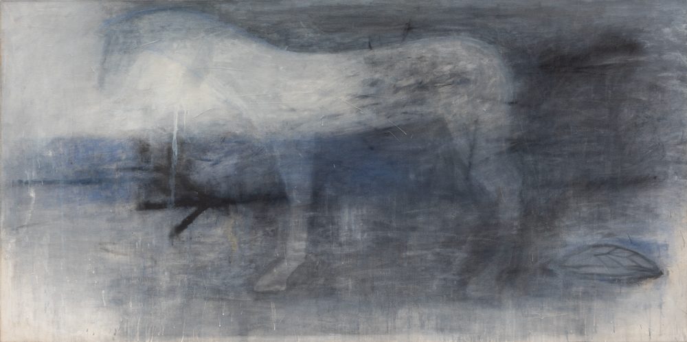Ilse Gradwohl - Caballo en la niebla, óleo sobre tela, 100 x 200 cm