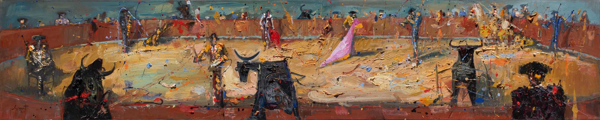 JAZZAMOART Crónicas de pintura y toros Óleo sobre tela 50 x 250 cm 2020
