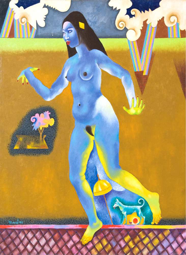 Leonel Maciel - La mujer del perrito, óleo sobre tela, 100 x 80 cm