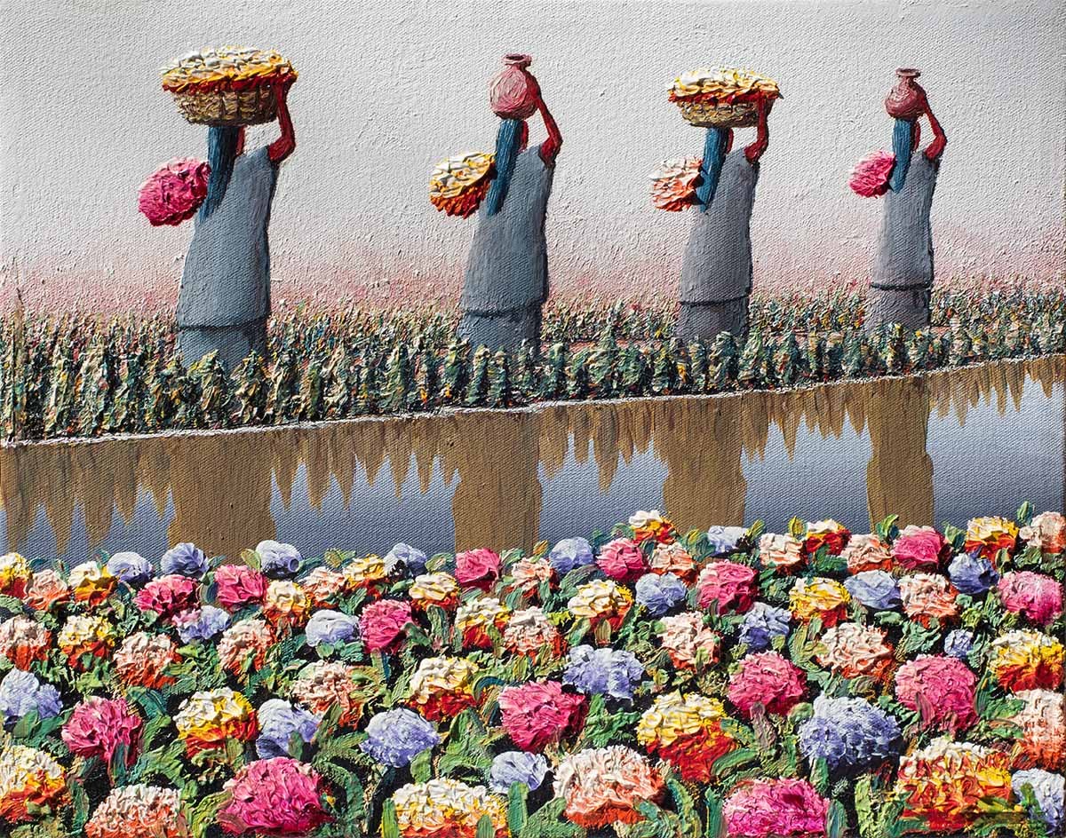 Casiano - Mujeres de mi pueblo, óleo y acrílico sobre tela, 40 x 50 cm, 2020
